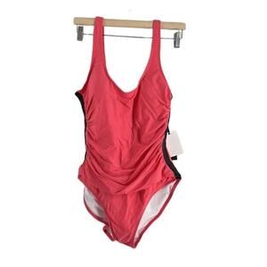 DKNY NEW One Piece Bathing Suit swimsuit pink full bottom 12